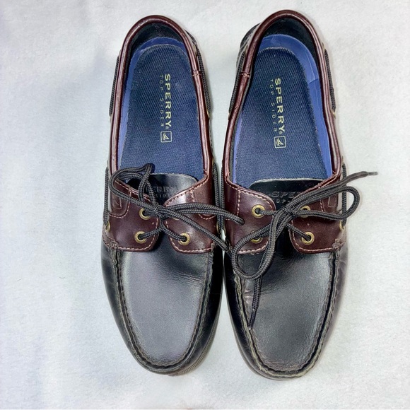 Sperry Leeward 2 Eye Leather Boat Shoes Mens 12M Black Brown Preppy Coastal